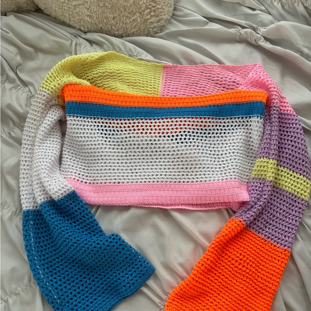 Colorful knitted crochet sweater